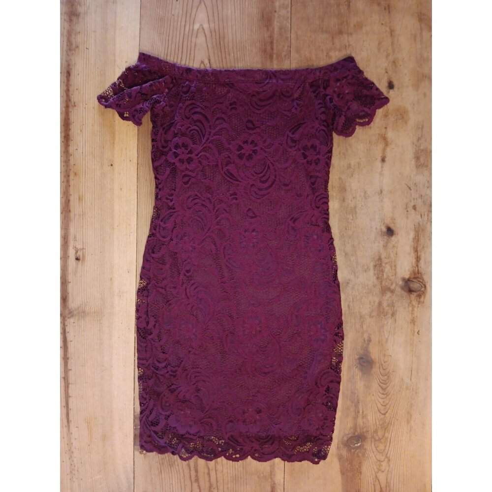 Ambiance Lace Mini Dress Womens S Wine Off The Shoulder Bodycon Sheer Sleeve